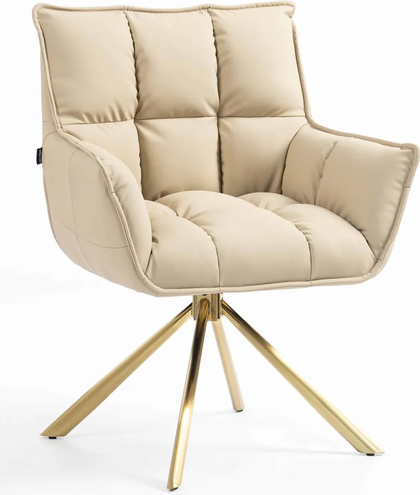HR560 BAZĂ STEA Scaun Crem Piele Ecologica Premium Soft cu Bază Aurie