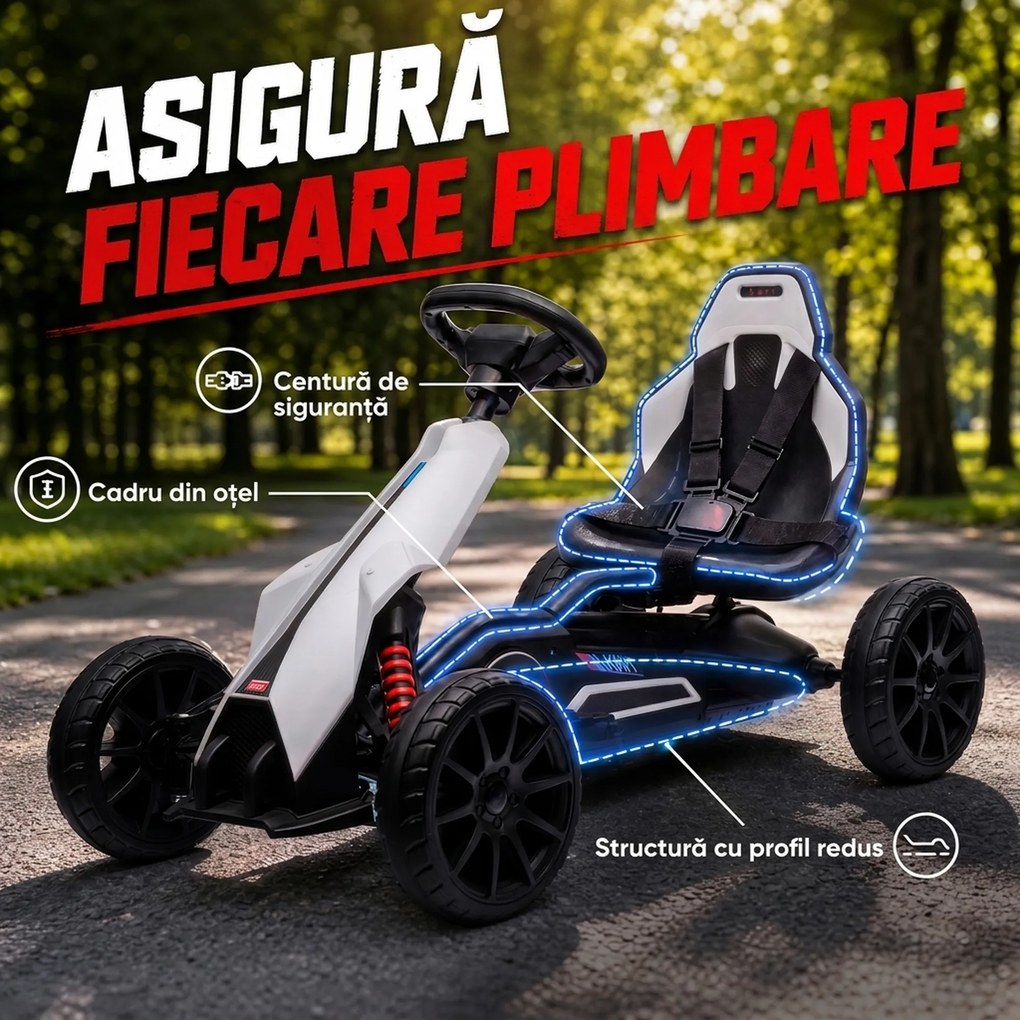 HOMCOM Go-Kart Electric Pentru Copii 3-8 Ani, 3-5 Km/h, Alb | Aosom Romania