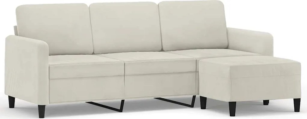 vidaXL Canapea cu 3 locuri și taburet, crem, 180 cm, catifea
