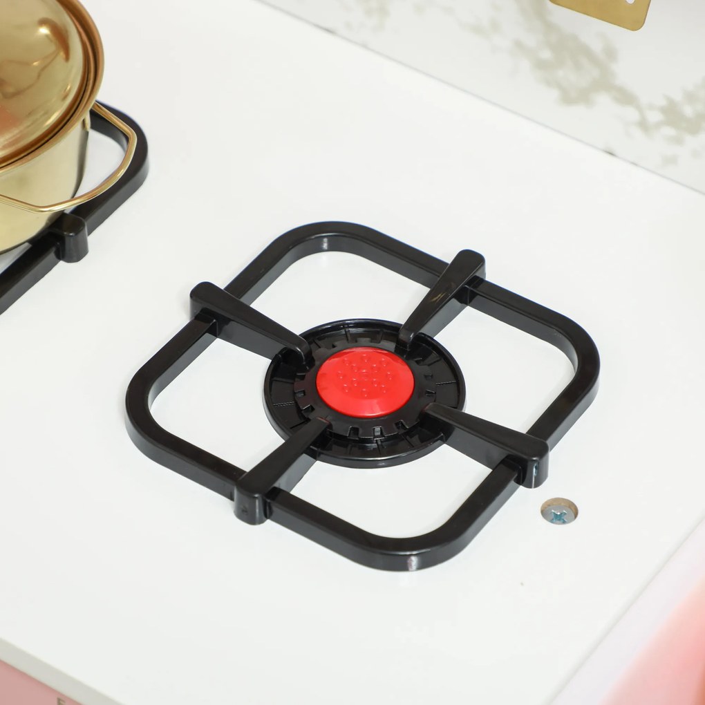 AIYAPLAY Bucătărie de jucărie din lemn cu sunet cu accesorii din oțel inoxidabil legume pentru tăiat Roz | Aosom Romania