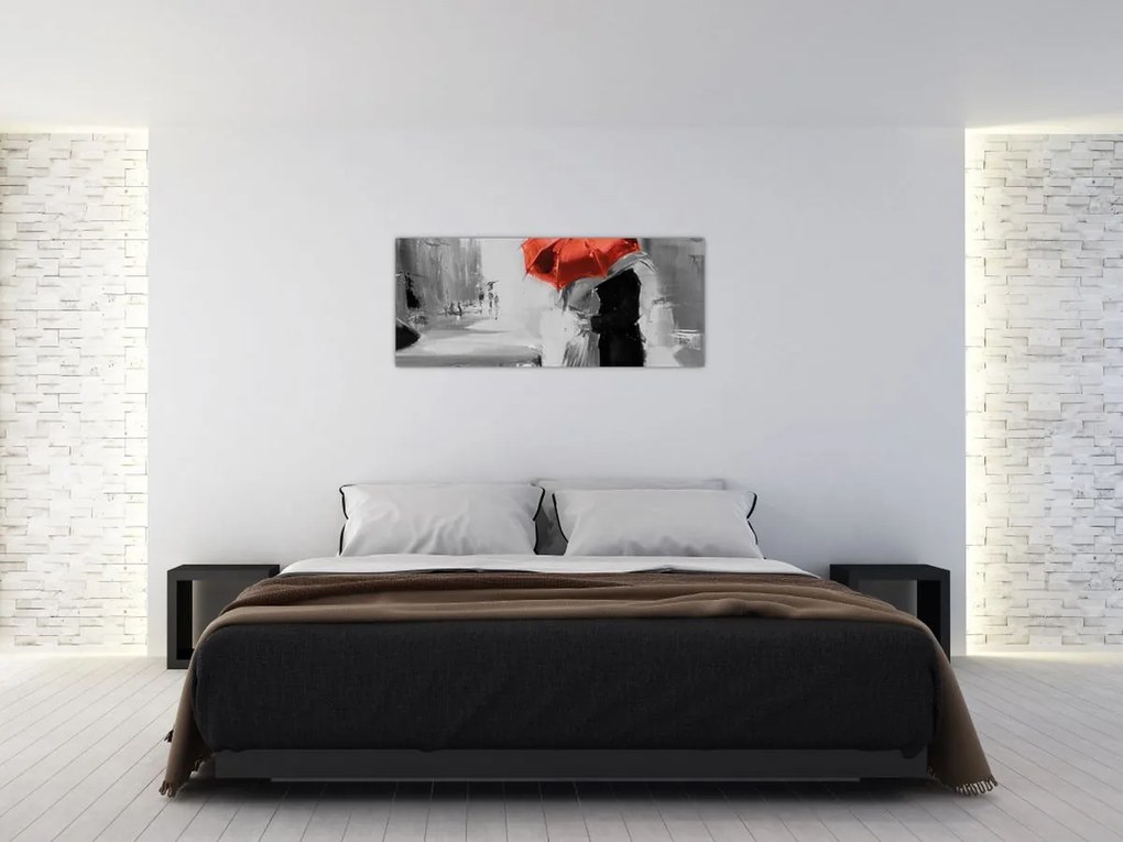 Tablou - Cuplu în dragoste sub o umbrelă, roșu (120x50 cm)