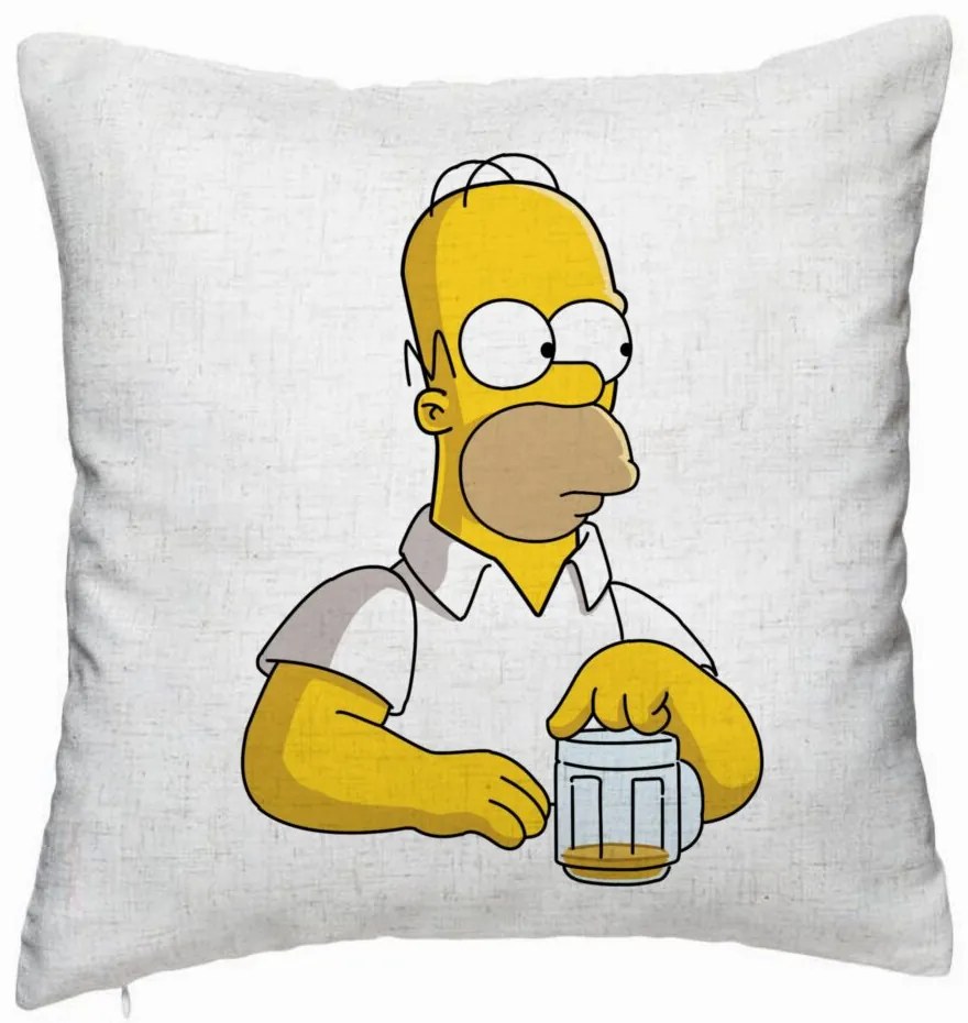 Perna Decorativa, Model Simpsons Homer, 40x40 cm, Alb Murdar, Husa Detasabila, Burduf