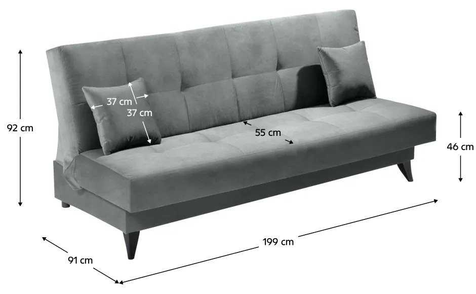 Canapea extensibila cu spatiu de depozitare, gri, URGO