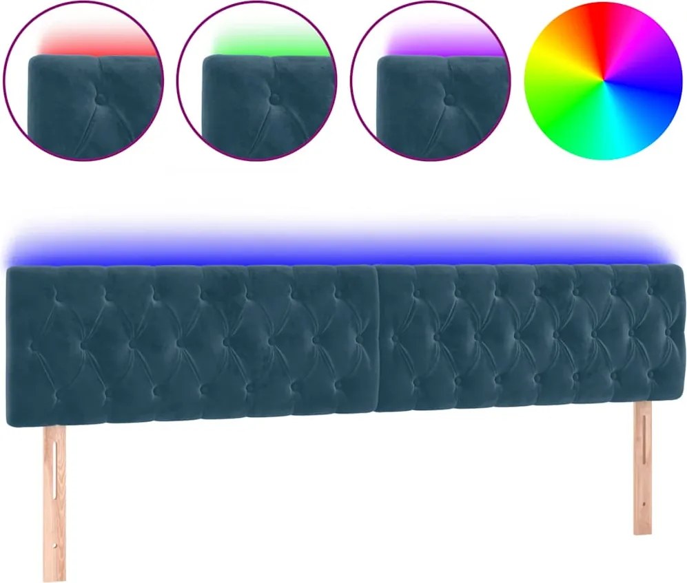 vidaXL Tăblie de pat cu LED, albastru închis, 200x7x78/88 cm, catifea