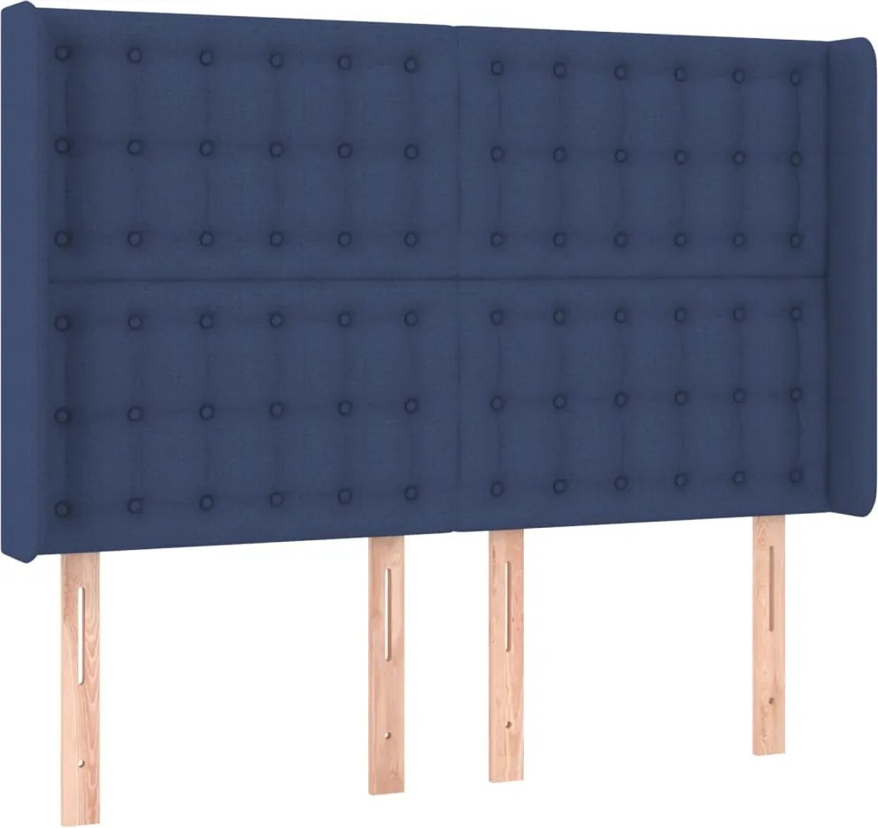 vidaXL Tăblie de pat cu aripioare, albastru, 147x16x118/128 cm, textil