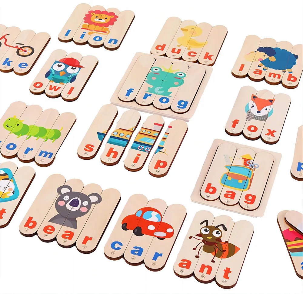 Jucărie educativă din lemn pentru învățarea limbii engleze