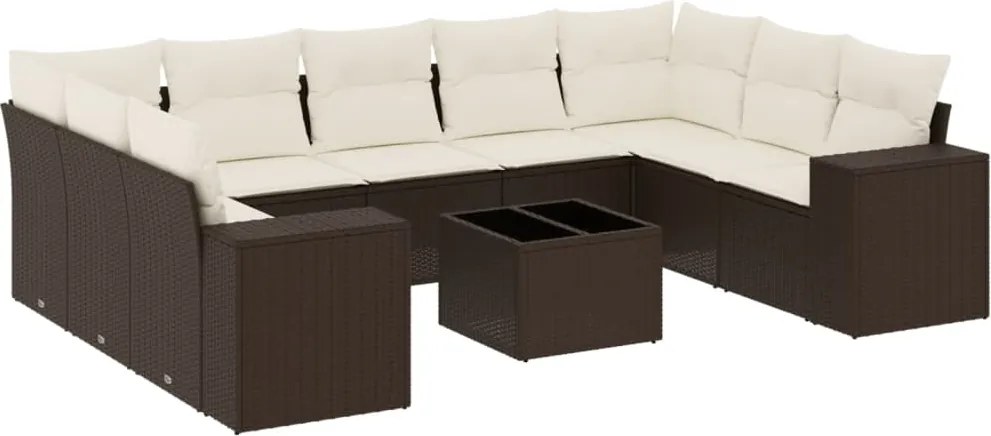 vidaXL Set canapele de grădină cu perne, 10 piese, maro, poliratan