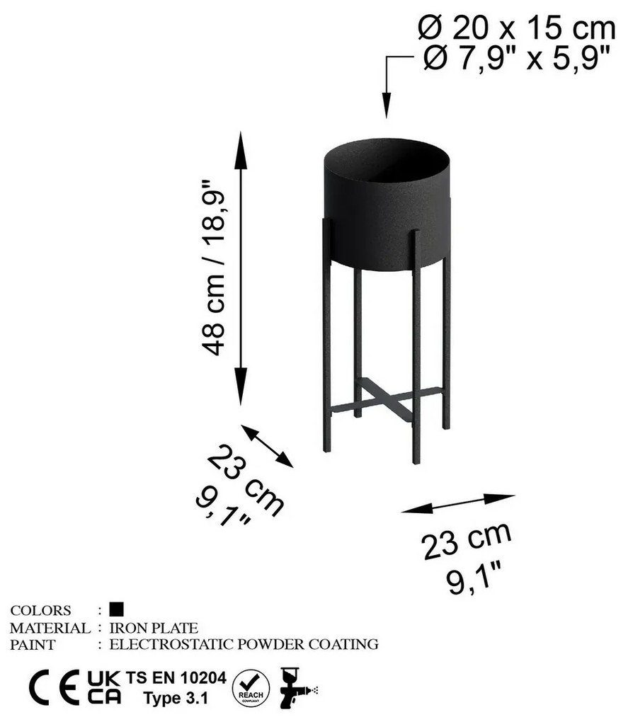 Suport metalic pentru flori GED-026, Mono negru