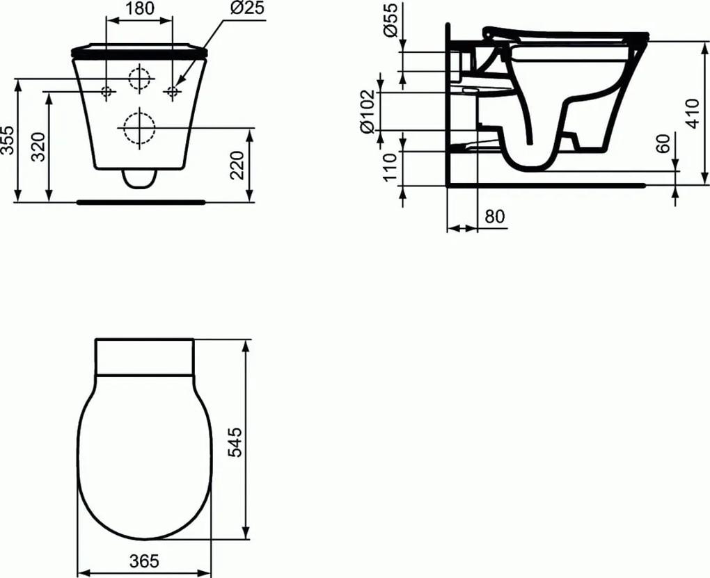 Vas WC suspendat Ideal Standard Connect Air Rimless, negru mat - E2288V3