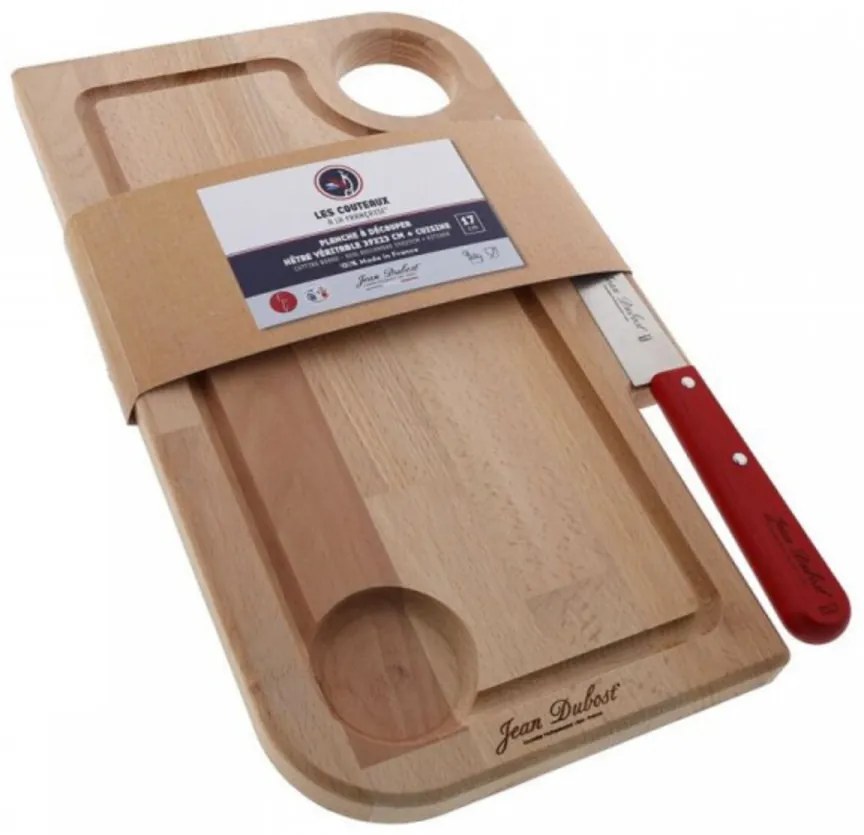 Set tocator si cutit pentru decojit Les Couteaux, Jean Dubost, 39x23 cm, inox/lemn de fag, rosu