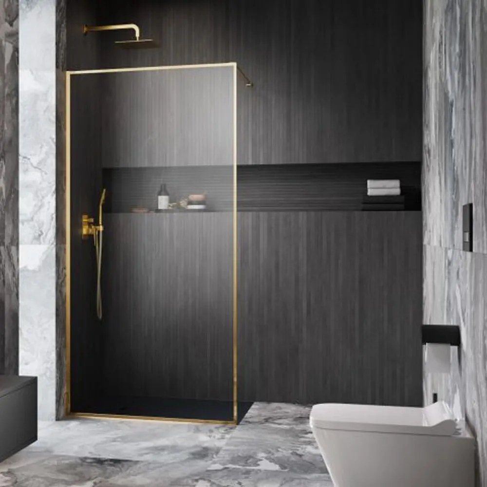 Paravan de dus tip Walk-in Radaway Modo F II auriu lucios-transparent 135 cm sticla securizata 8 mm