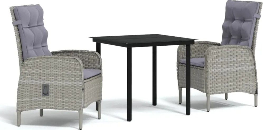 vidaXL Set mobilier de grădină, cu perne, 3 piese, gri și negru