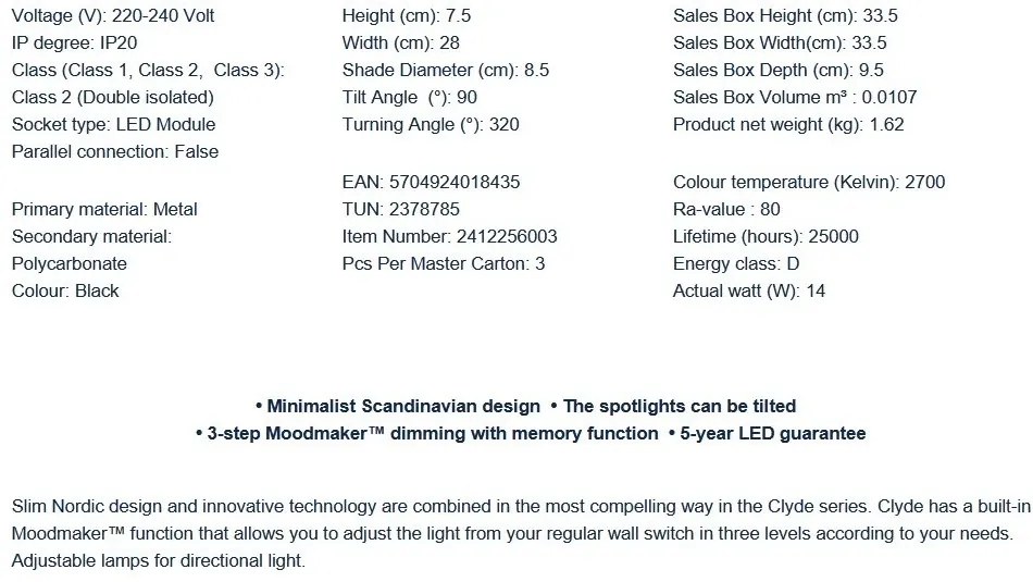 Plafoniera LED cu 4 spoturi, design modern, 3-Step MOODMAKER, Clyde 4 negru