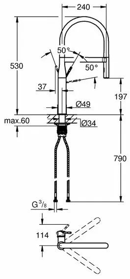 Baterie bucatarie cu pipa flexibila Grohe Essence negru - crom