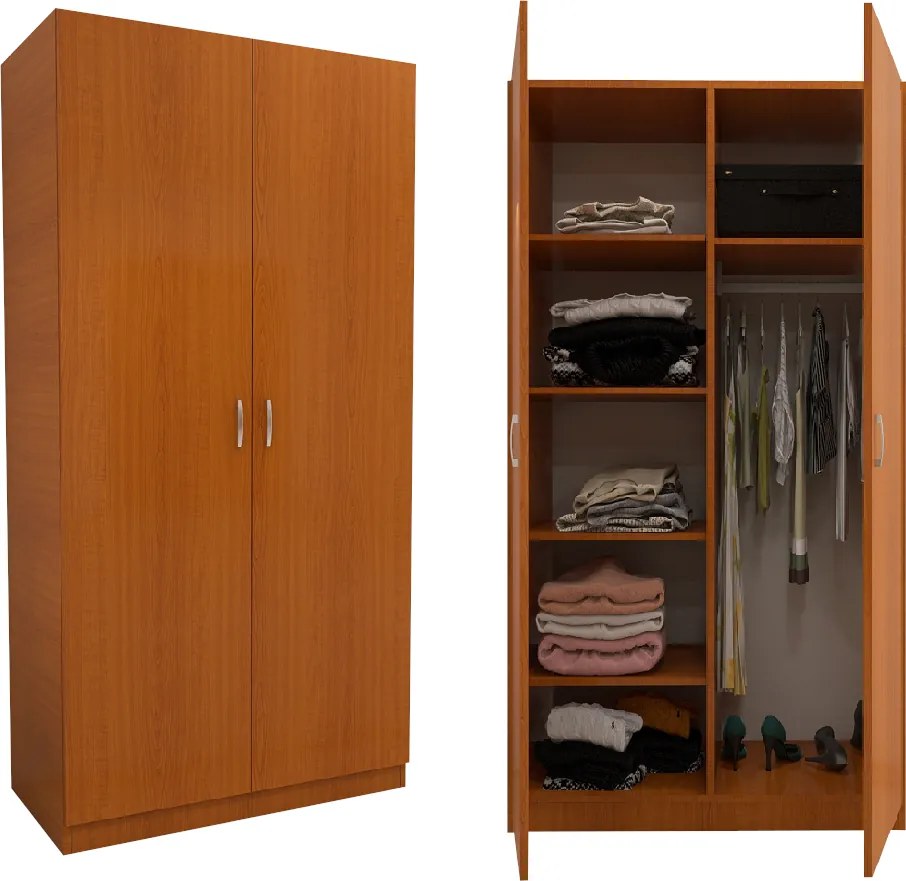 Dulap in 2 Usi Mixt cu Bara si 5 Rafturi Depozitare 200x100x50 cm,Culoare Cires, Material din PAL de 18mm