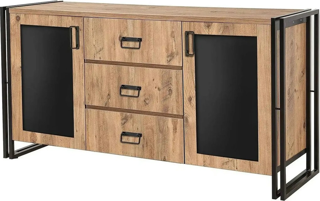 Comoda Arcas Tonya, pin atlantic/negru, PAL melaminat, 160x45x80 cm