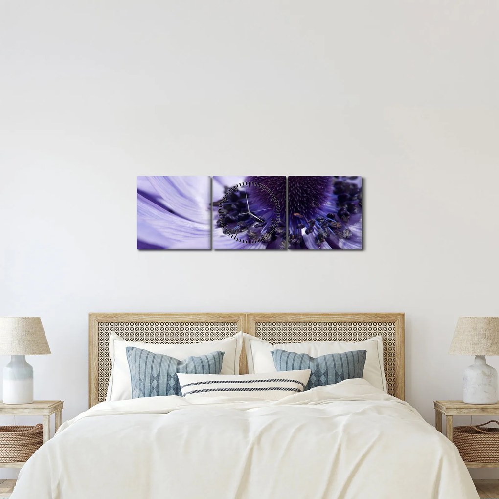 Tablou - Floare mov (cu ceas) (90x30 cm)