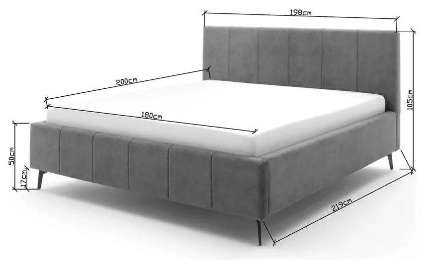 Pat matrimonial gri antracit tapițat cu spațiu de depozitare cu somieră 180x200 cm Lizzano – Meise Möbel