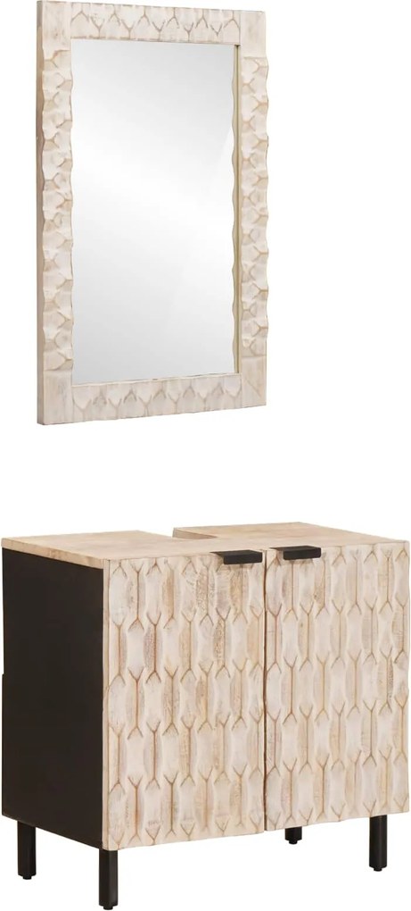 vidaXL Seturi de baie cu ușă Finisaj Alb Spălat Lemn de mango solid