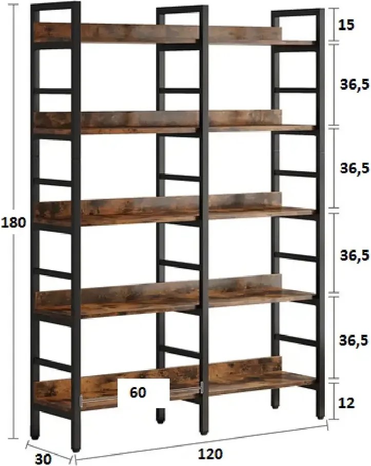Biblioteca , stil industrial seria A-627,180x30x120 cm