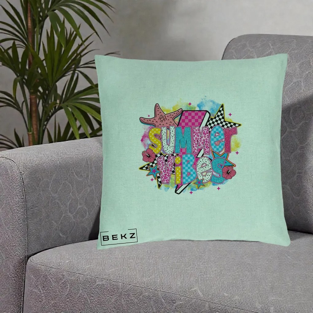 Perna Decorativa Summer Vibes Colorata, 40x40 cm, Verde Menta, Husa Detasabila, Perna Inclusa, BEKZ®