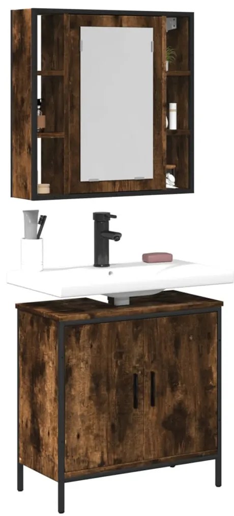 vidaXL Set mobilier de baie, 2 piese, stejar fumuriu, lemn prelucrat