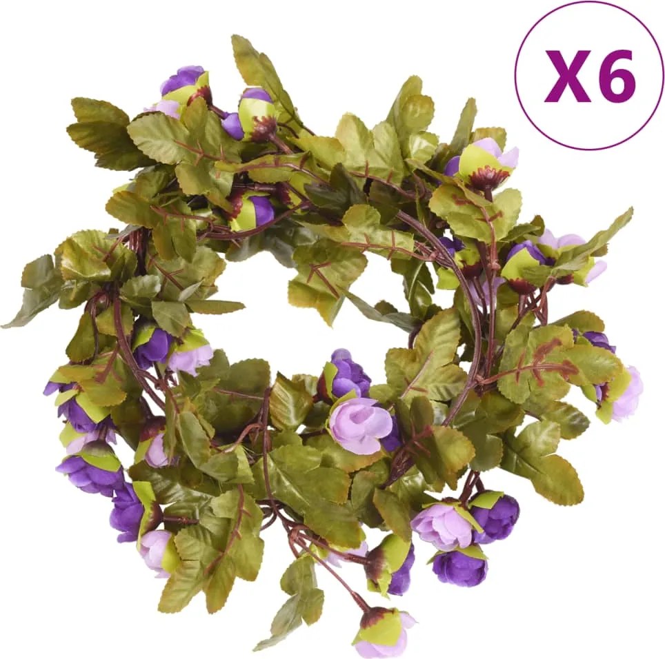 vidaXL Ghirlande de flori, 6 buc., violet deschis, 215 cm
