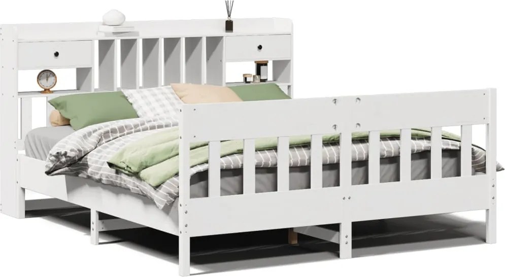 vidaXL Cadru de pat fără saltea, alb, 180x200 cm, lemn masiv pin