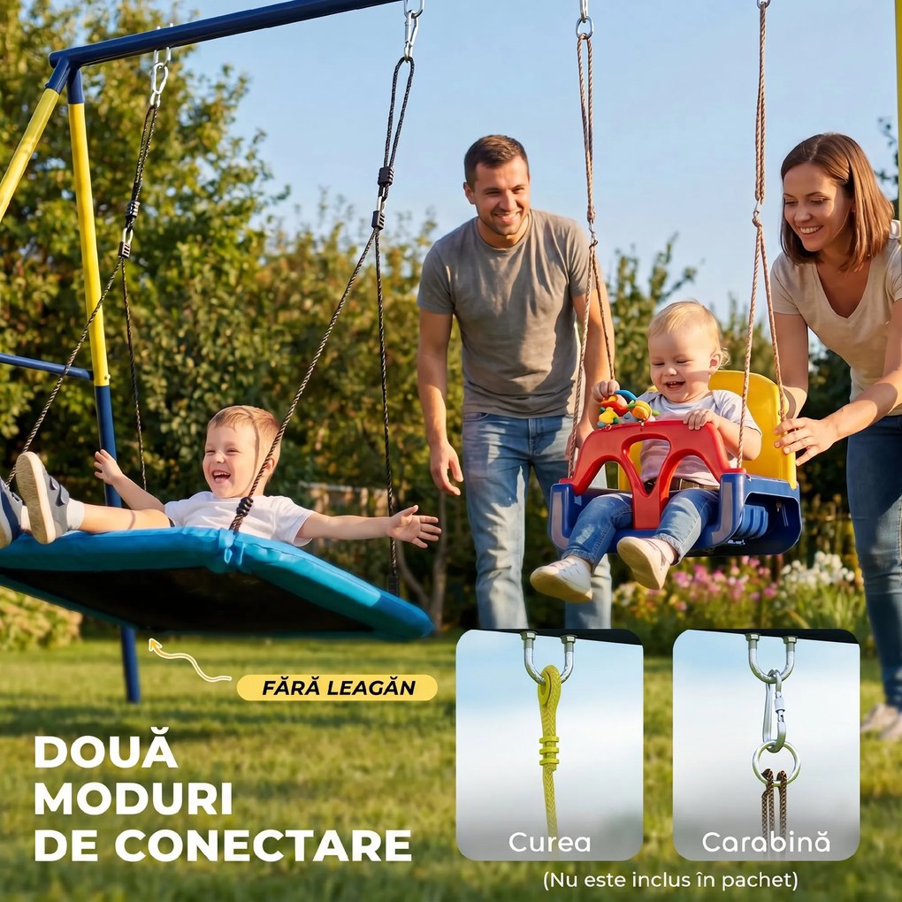 AIYAPLAY Cadru pentru Leagăn de Grădină pentru Copii, Structură din Oțel, Anti-UV, Impermeabil, Suportă 150 kg, cu 4 Cârlige pentru Leagăn Tip Cuib, Leagăn în U, Scară, 260x160x178 cm, Albastru | Aosom Romania