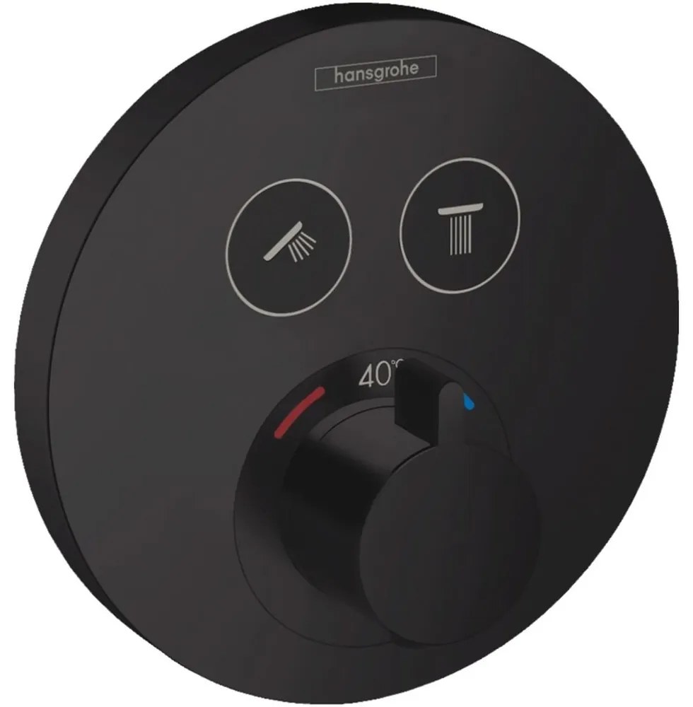 Baterie termostatata incastrata, pentru 2 consumatori, negru mat Negru mat