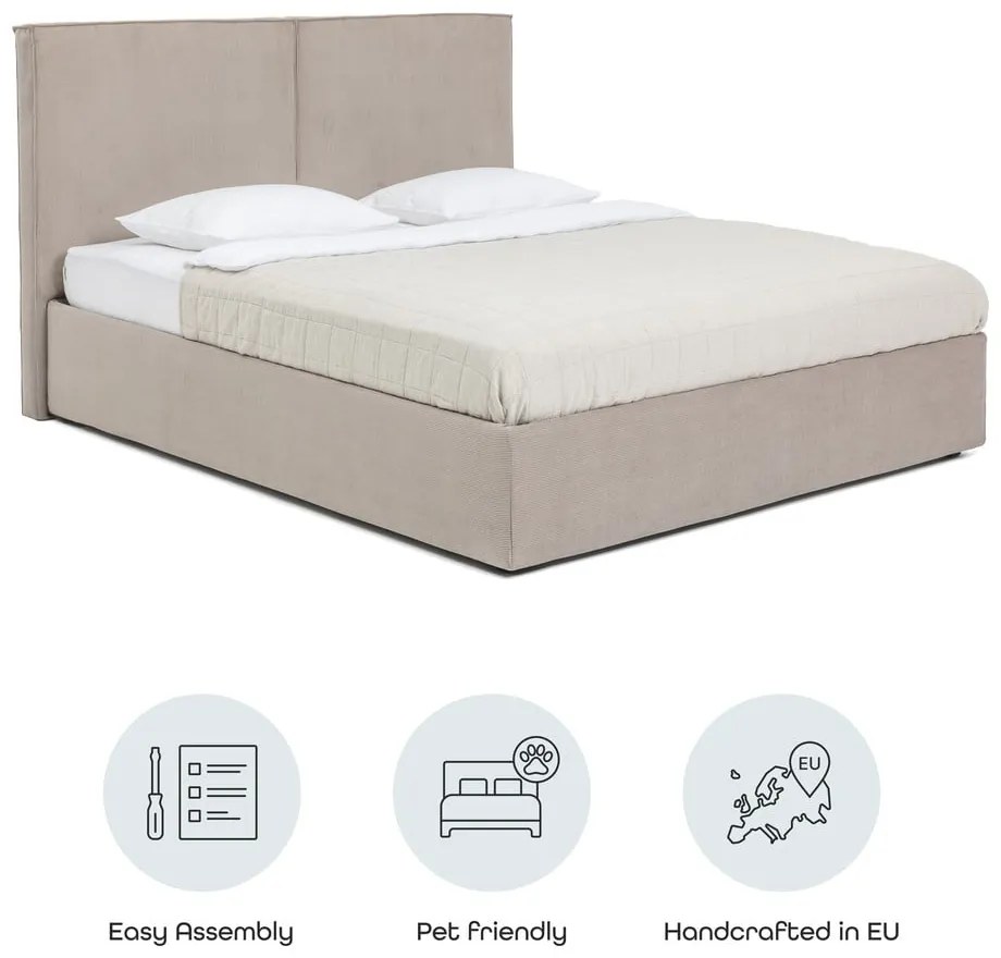 Pat matrimonial taupe tapițat cu spațiu de depozitare cu somieră 180x200 cm Thessa Bold – Bonami Selection