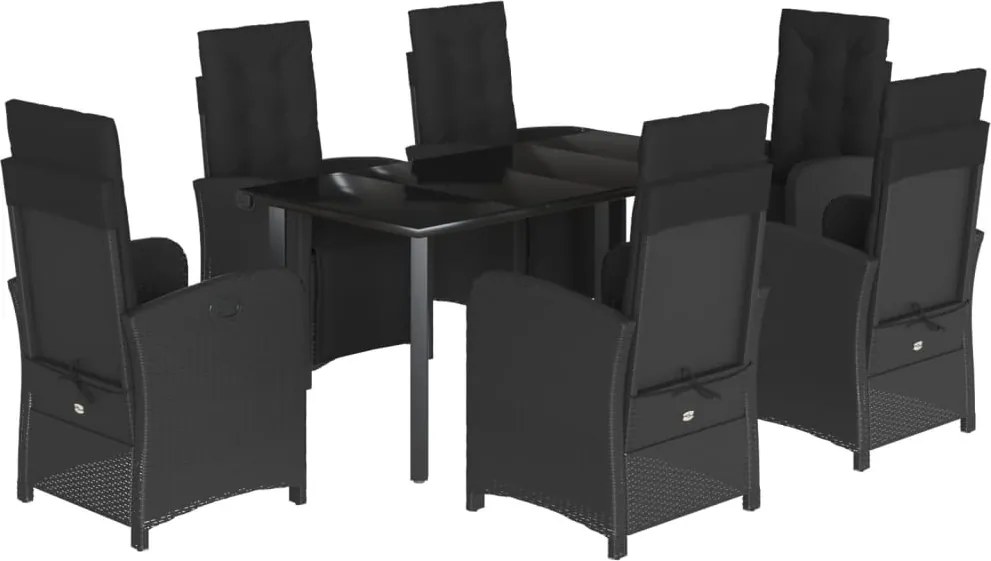 vidaXL Set mobilier de grădină cu perne, 7 piese, negru, poliratan