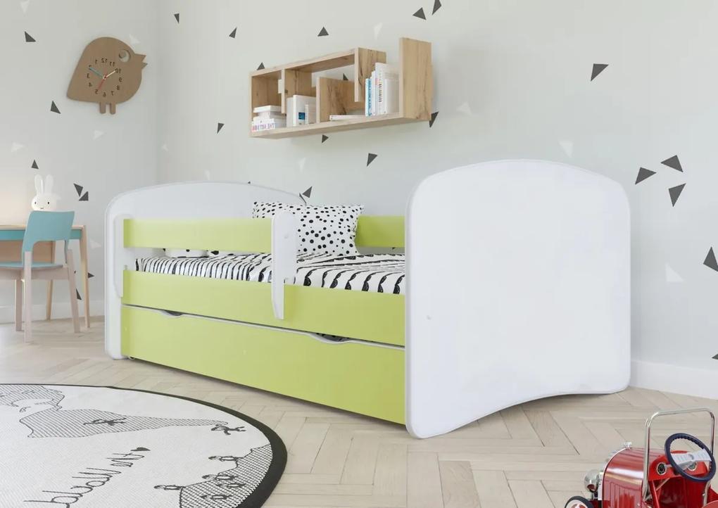 Pat pentru copii Ourbaby cu bariera de siguranta – verde-alb 140x70 cm pat fără spațiu de depozitare