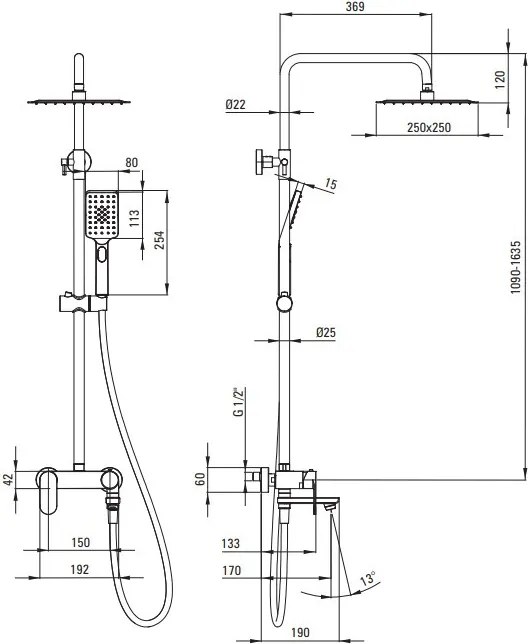 ALPINIA Coloană de Duș, cu Baterie pentru Cadă - Pipă Mobilă finisaj auriu NAC_Z1AM