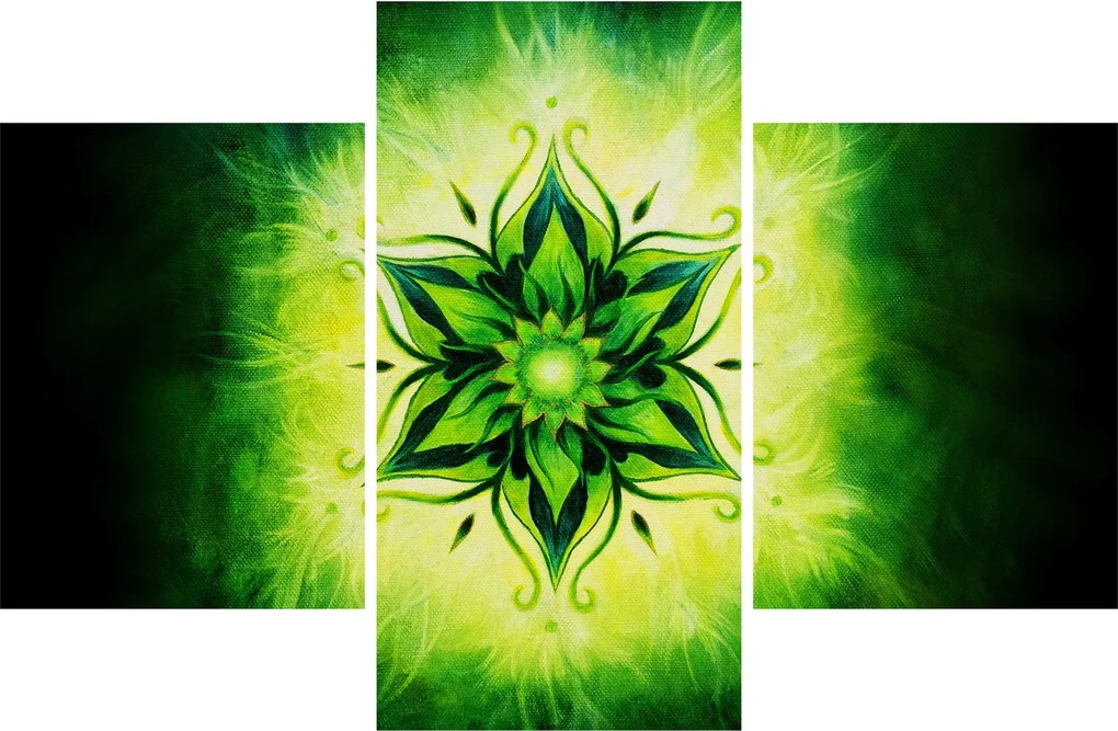 Tablou - Mandala de flori, fundal verde (90x60 cm)