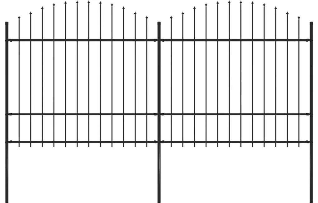 Gard de gradina cu varf sulita, negru, (1,5-1,75)x3,4 m otel 1, 150-175 cm, 3.4 m