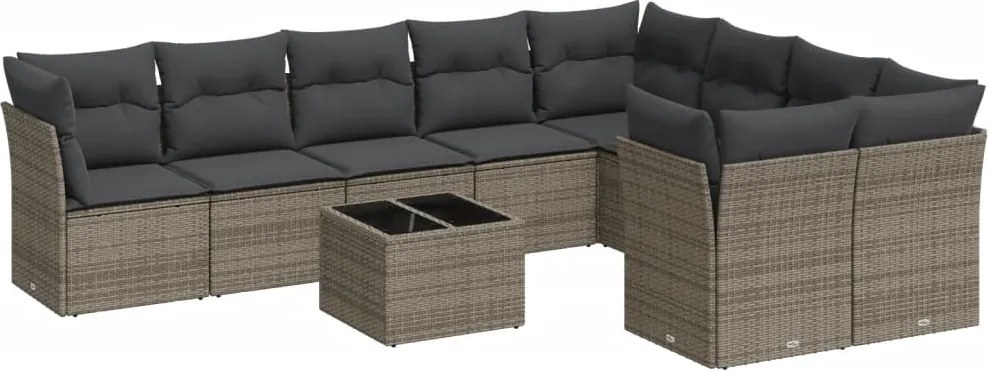 vidaXL Set mobilier de grădină cu perne, 10 piese, gri, poliratan