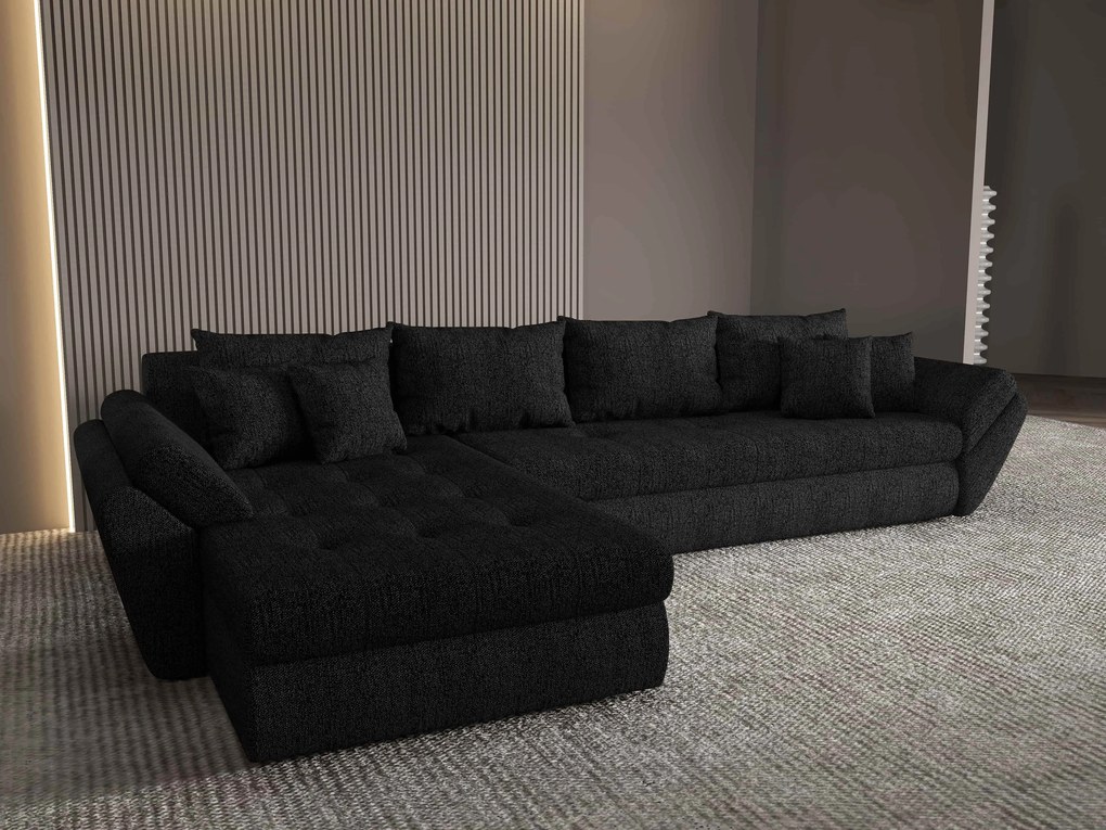 Colțar extensibil dumonde cu ladă de depozitare si sezut confortabil din spuma high-density, Loana XL Enjoy Negru 335x185 cm