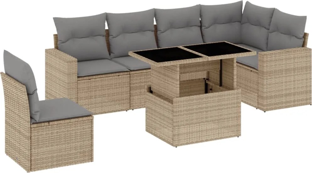 vidaXL Set canapele de grădină, 7 piese, cu perne, bej, poliratan