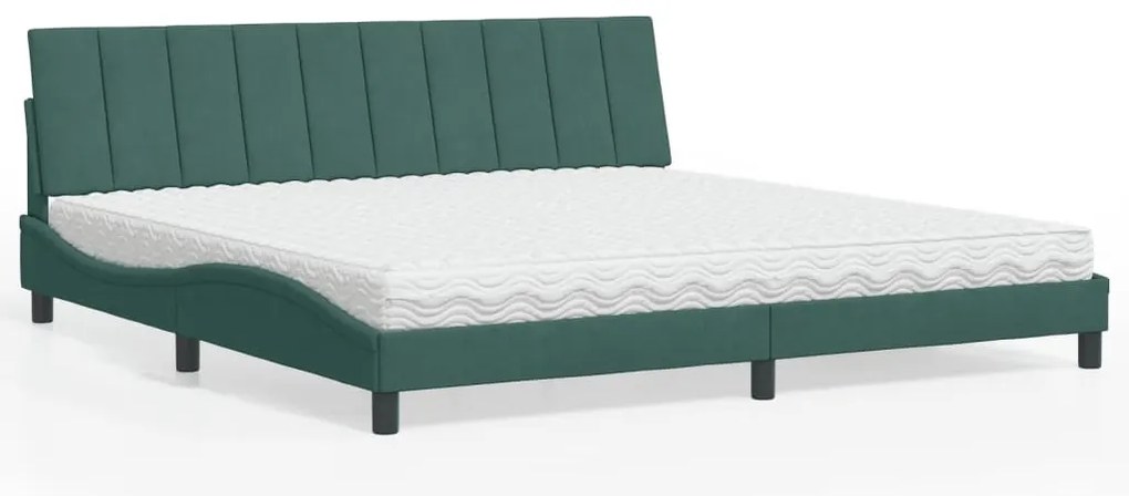 vidaXL Pat cu saltea, verde închis, 200x200 cm, catifea