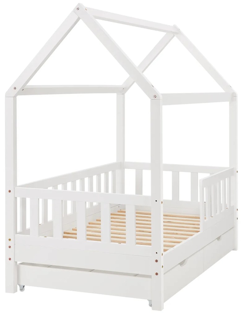 Patut Marli 90 x 200 cm cu 2 sertare si grilaj cu lamele - alb
