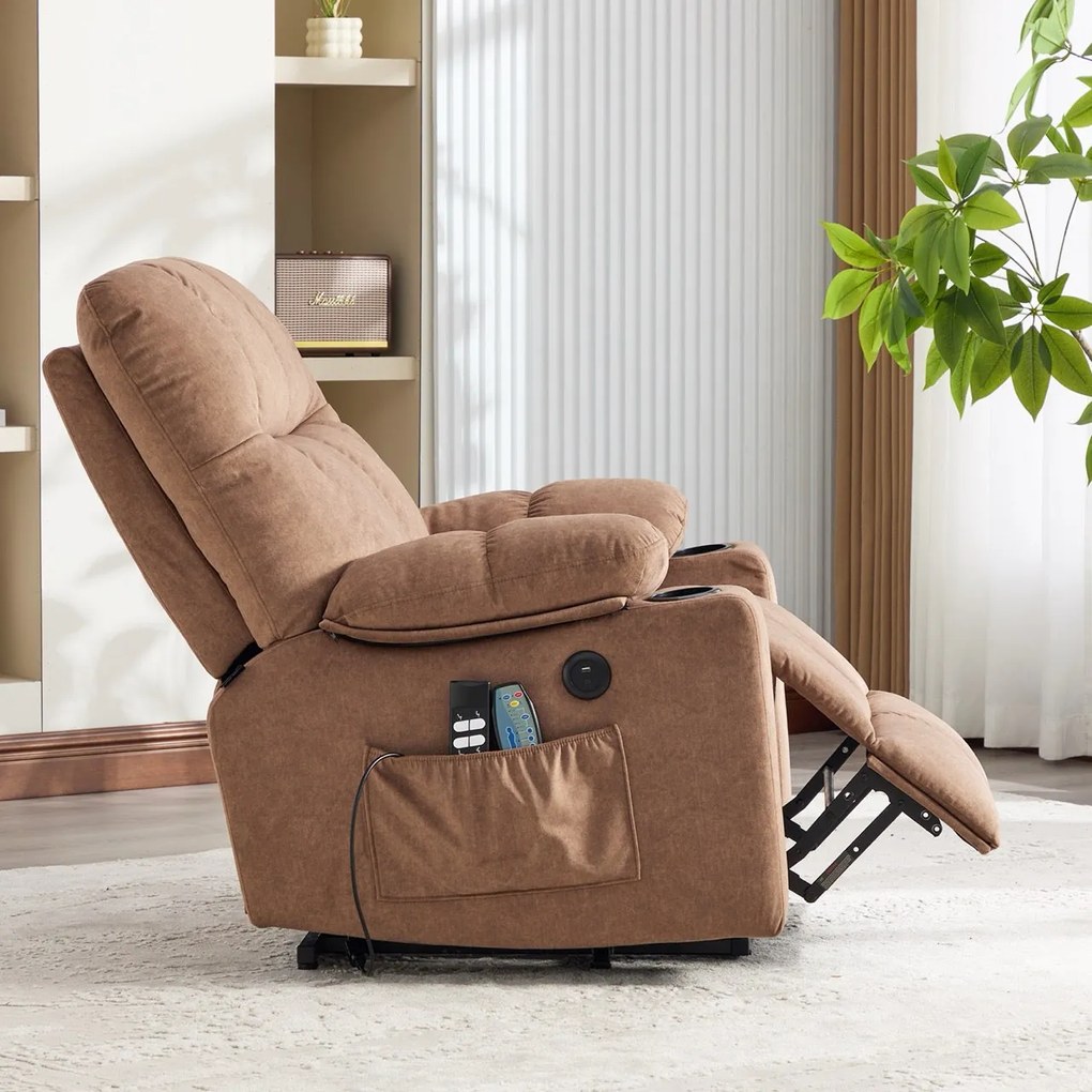 Fotoliu lift cu două motoare, cu încărcător USB și Type-C, masaj în 8 puncte și funcție de încălzire Calvera