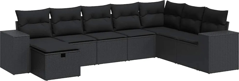 vidaXL Set mobilier de grădină cu perne, 8 piese, negru, poliratan