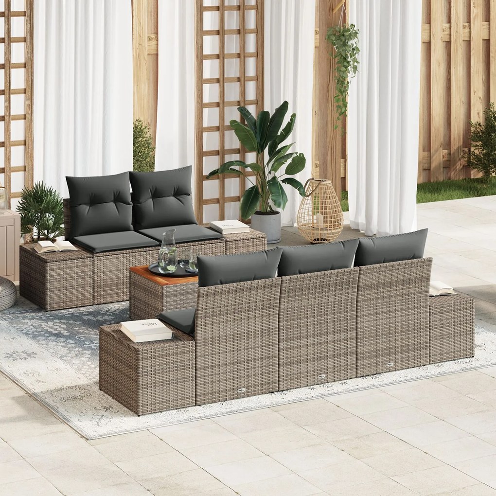 vidaXL Set de canapele de grădină , 6 piese, cu perne, ratan gri, acacia
