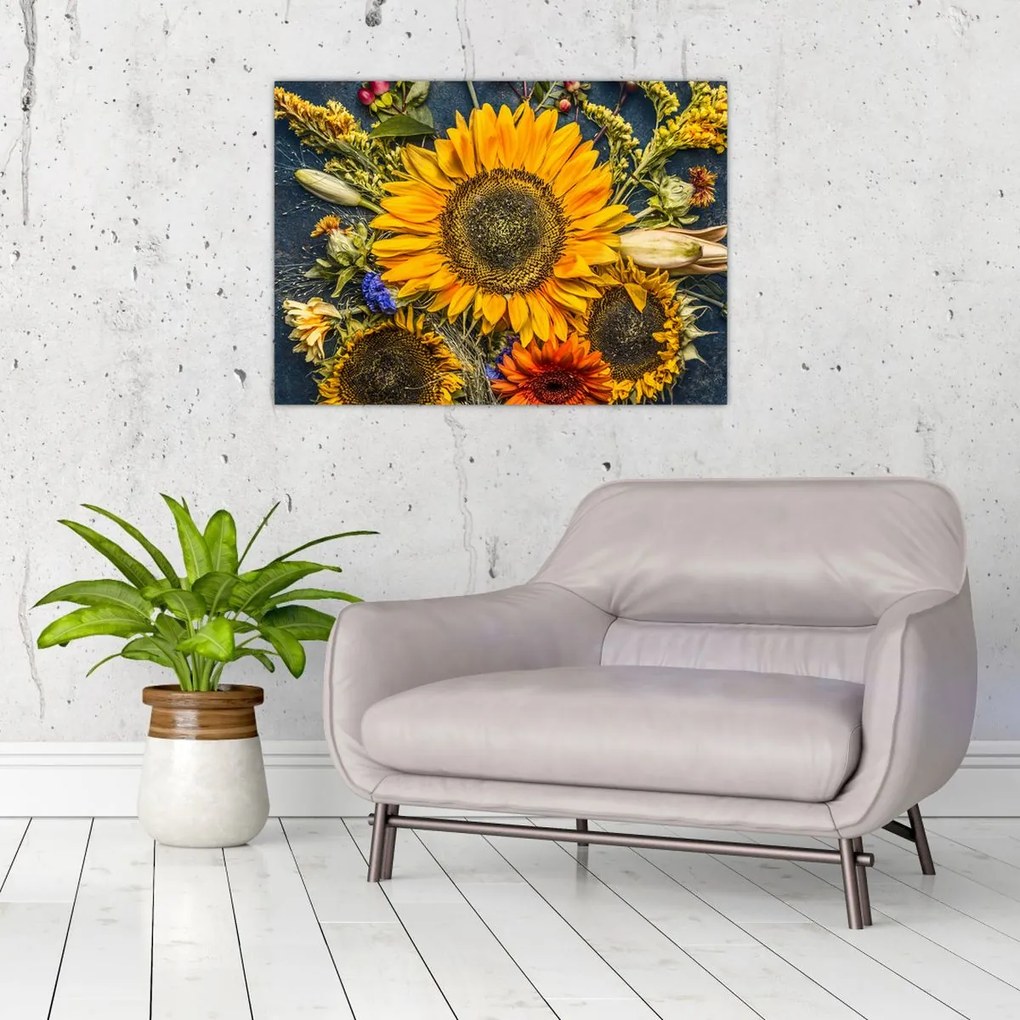 Tablou pe sticlă - Flori de toamnă (70x50 cm)