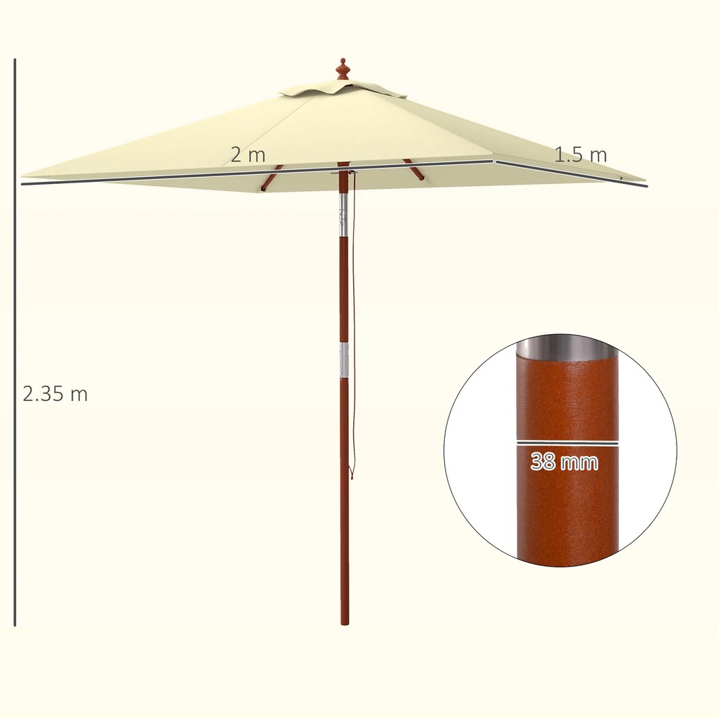 Outsunny Umbrelă de Grădină Înclinabilă cu Sistem cu Șnur și Orificiu de Ventilație, 200x150x235 cm, Bej | Aosom Romania