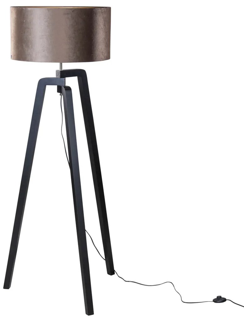 Lampă de podea neagră cu abajur din catifea maro 50cm - Puros