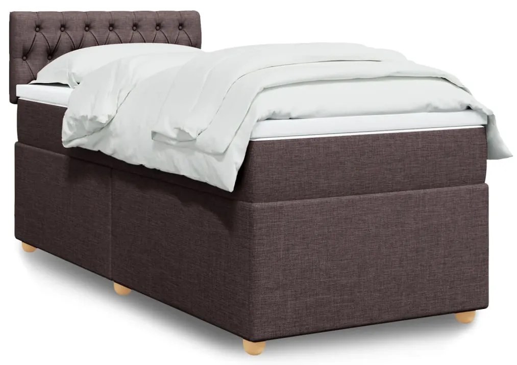 vidaXL Pat box spring cu saltea, maro închis, 90x190 cm, textil