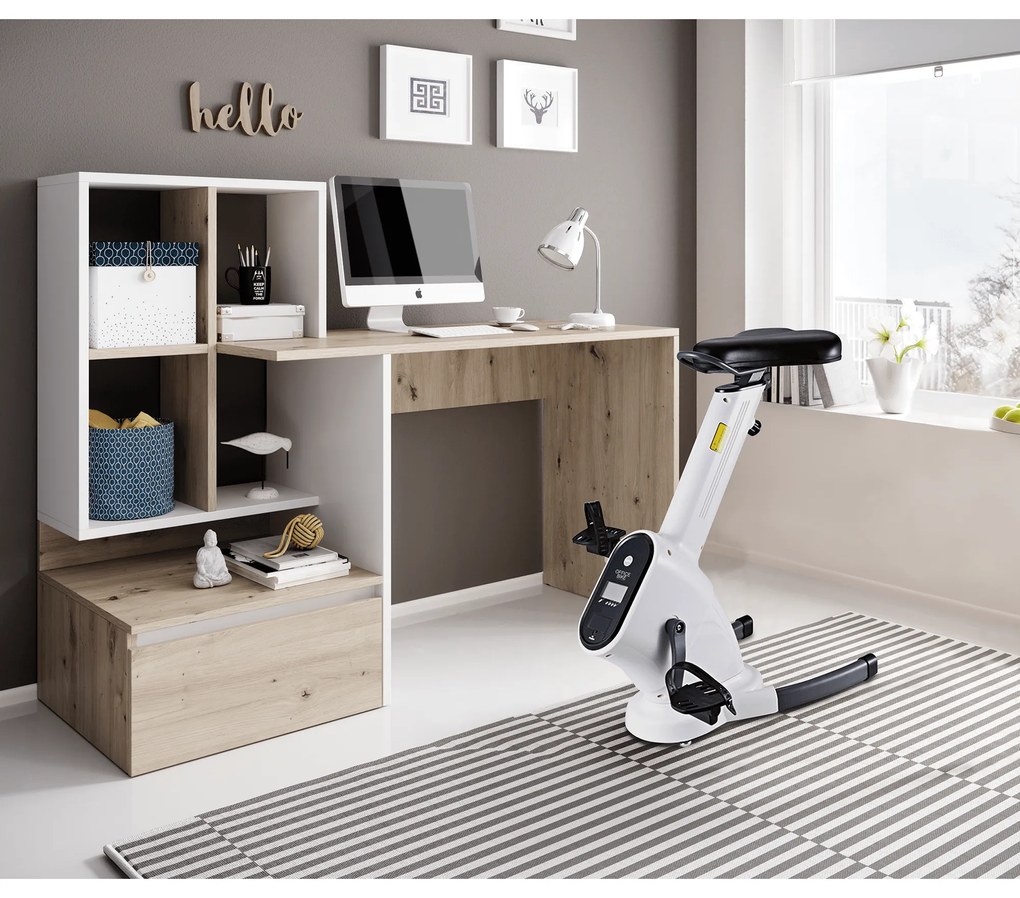 Masa PC, stejar artisan/alb mat, NEREO