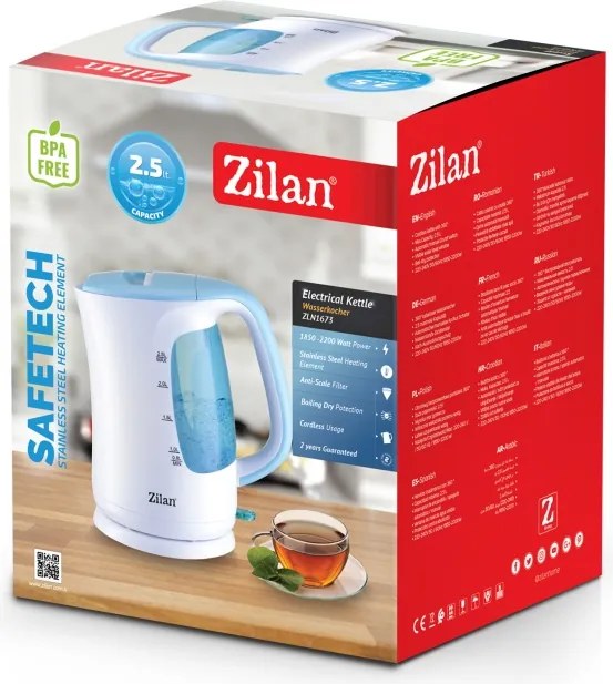 Fierbator electric ZILAN ZLN1673 - 2200W, 2.5L, filtru anticalcar, albastru